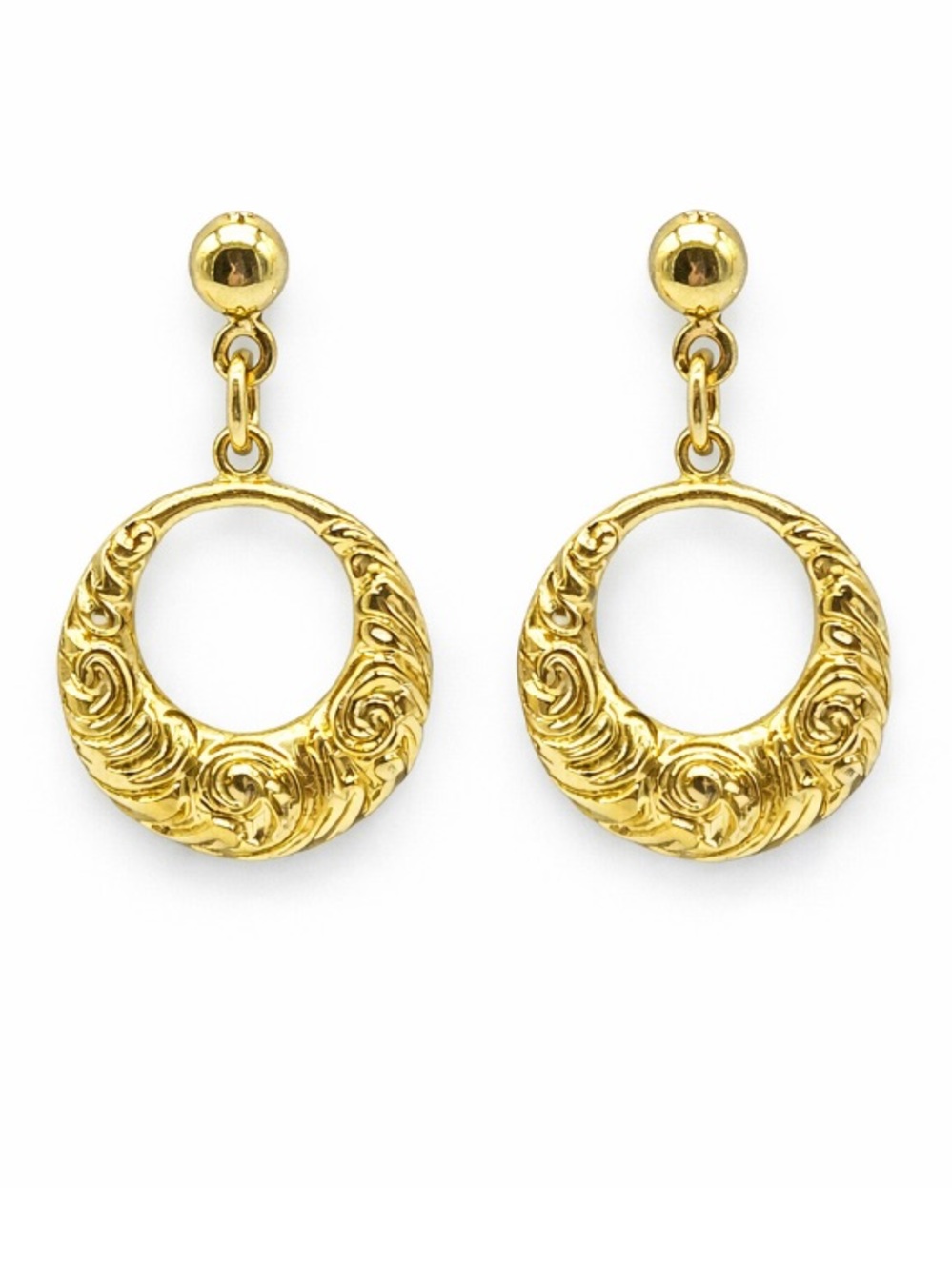 Vintage Gold Tone Swirl Door Knocker Dangle Statement Earrings Pierced